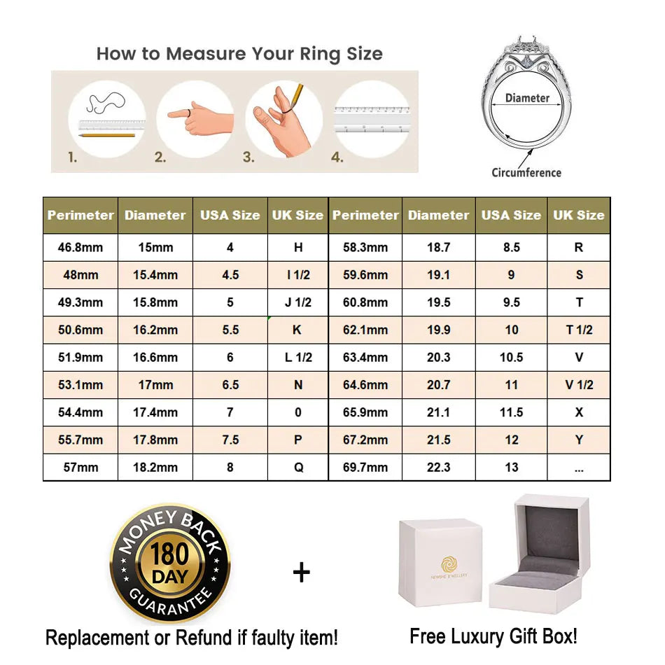 Newshe 925 Sterling Silver Original Wedding Rings for Men 7x7mm Round Moissanite Ring Luxury Jewelry Pass Diamond Test