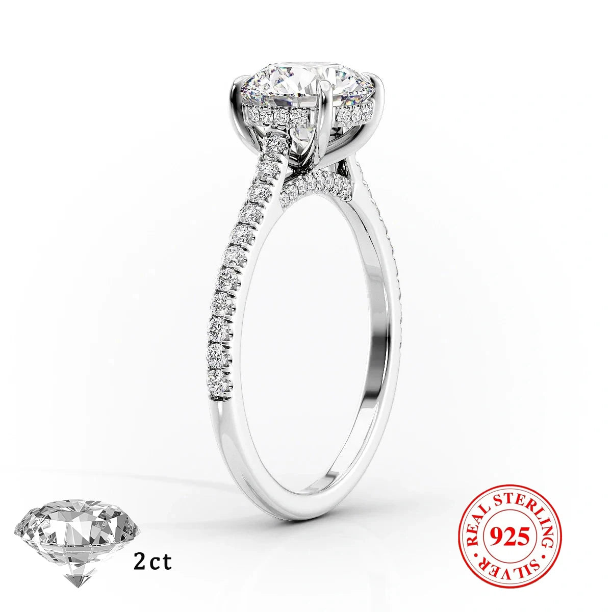 1Pc Luxury 925 Sterling Silver 2ct Moissanite Ring,Ladies' Fashion Boutique Ring Gift