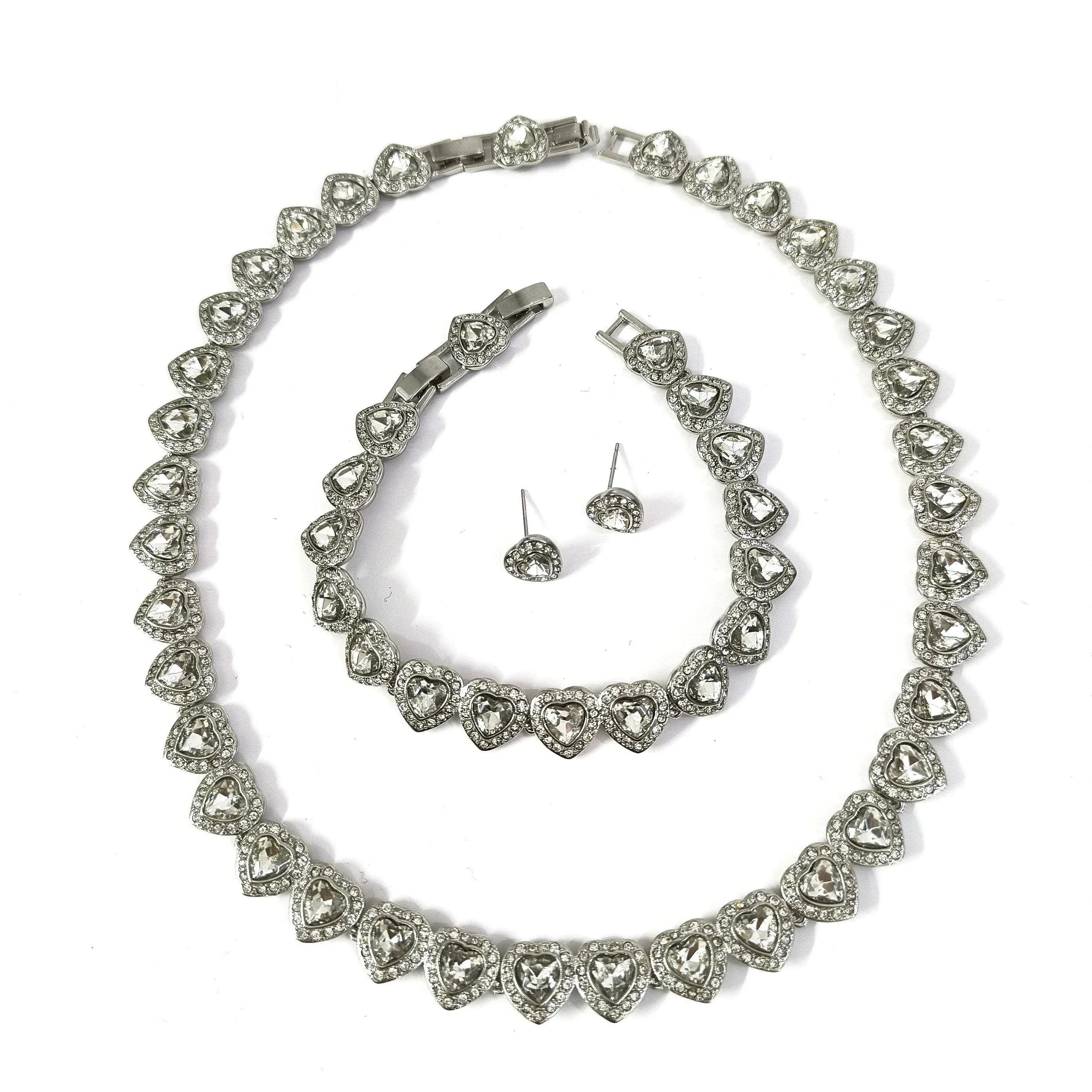 Hot Sale Good Brand Silver Color Tennis Heart-shaped sw Necklace Women's Romantic Luxury Jewelry Gifts Set