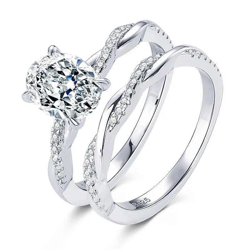 2CT Oval Cut Moissanite Engagement Ring Set Anniversary Gift Wedding Ring Jewelry for Women with Certified S925 Sterling Silver