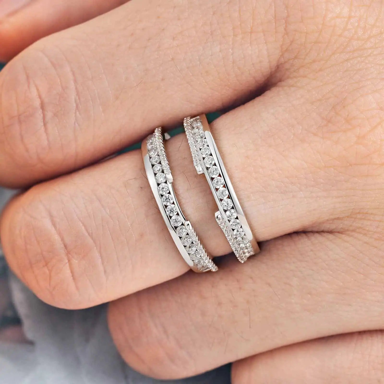 Newshe 925 Sterling Silver Enhancer Rings for Women Luxury Wedding Band Engagement Ring High Grade Cubic Zircon Jewelry