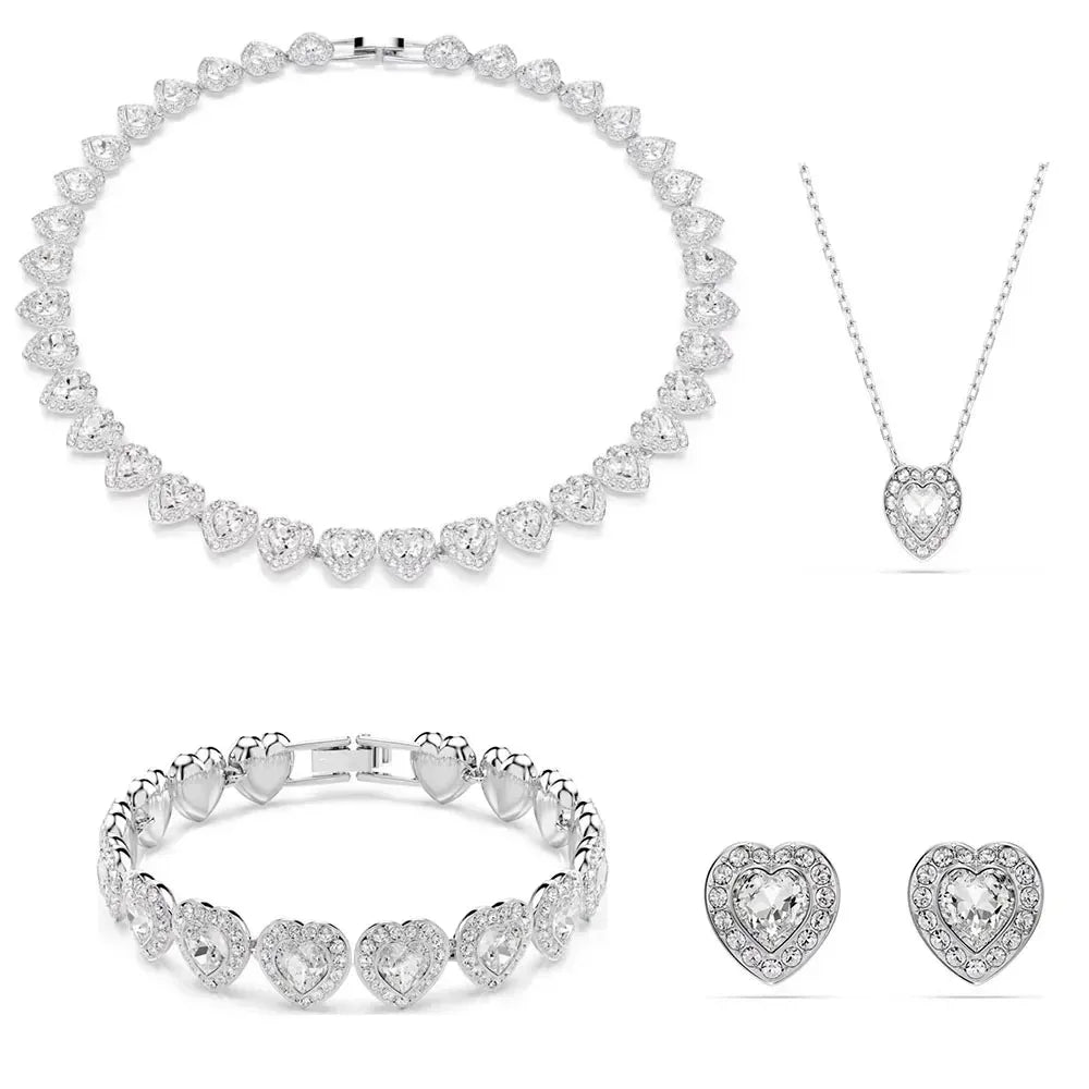 Hot Sale Good Brand Silver Color Tennis Heart-shaped sw Necklace Women's Romantic Luxury Jewelry Gifts Set