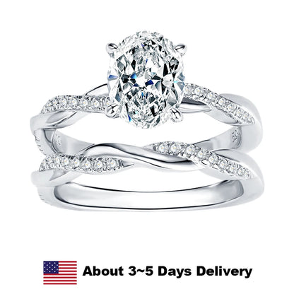 2CT Oval Cut Moissanite Engagement Ring Set Anniversary Gift Wedding Ring Jewelry for Women with Certified S925 Sterling Silver