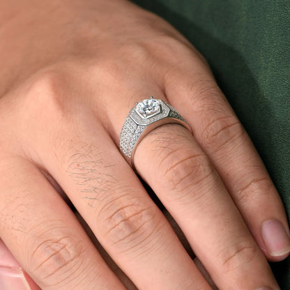 Newshe 925 Sterling Silver Original Wedding Rings for Men 7x7mm Round Moissanite Ring Luxury Jewelry Pass Diamond Test