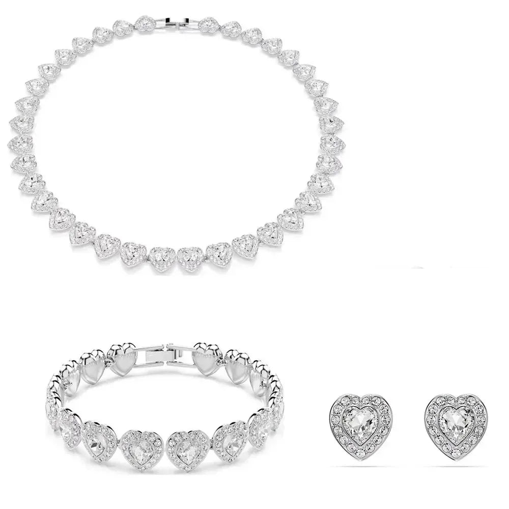 Hot Sale Good Brand Silver Color Tennis Heart-shaped sw Necklace Women's Romantic Luxury Jewelry Gifts Set