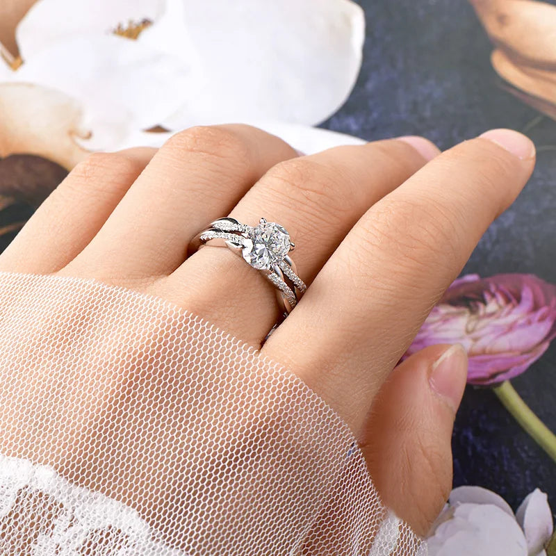 2CT Oval Cut Moissanite Engagement Ring Set Anniversary Gift Wedding Ring Jewelry for Women with Certified S925 Sterling Silver