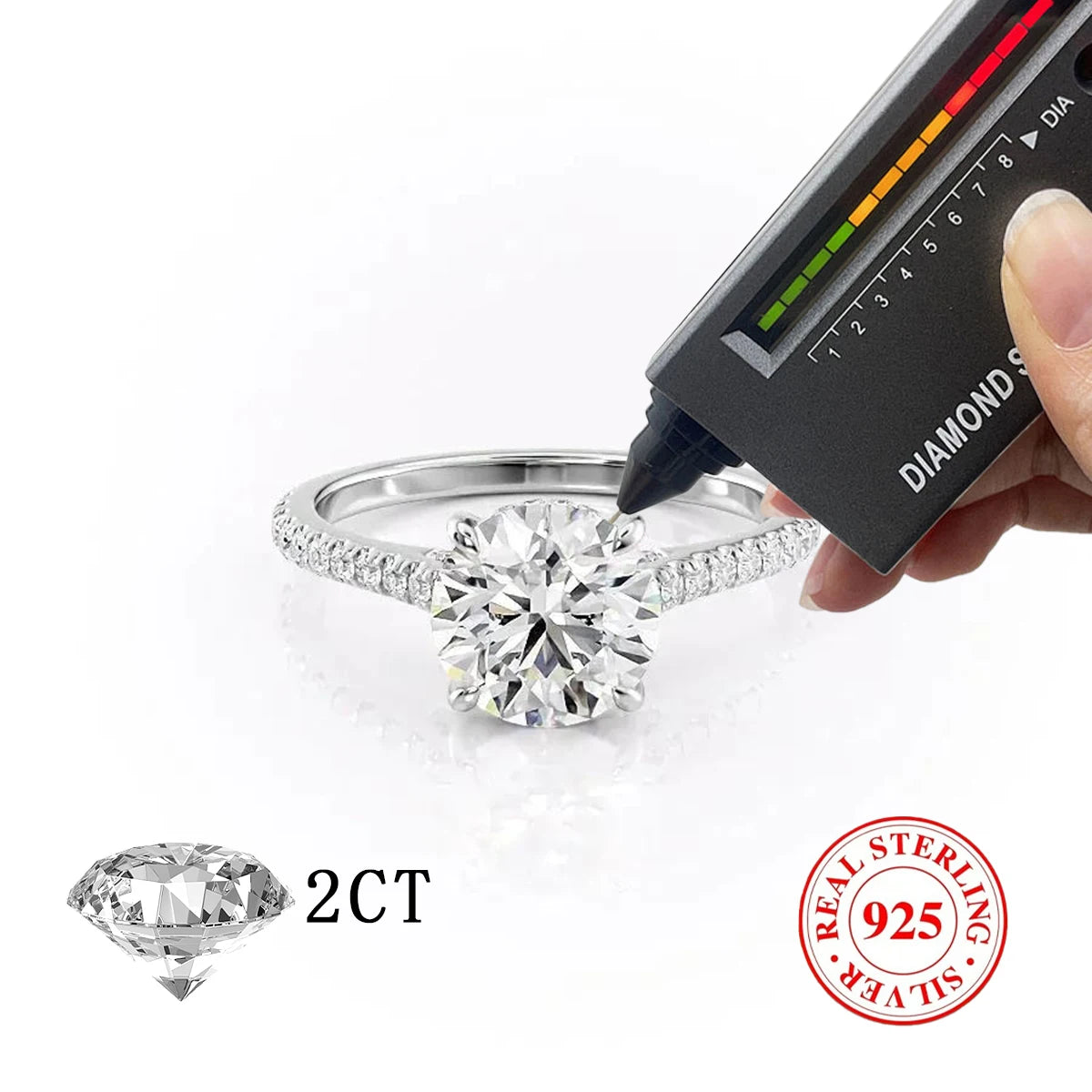 1Pc Luxury 925 Sterling Silver 2ct Moissanite Ring,Ladies' Fashion Boutique Ring Gift