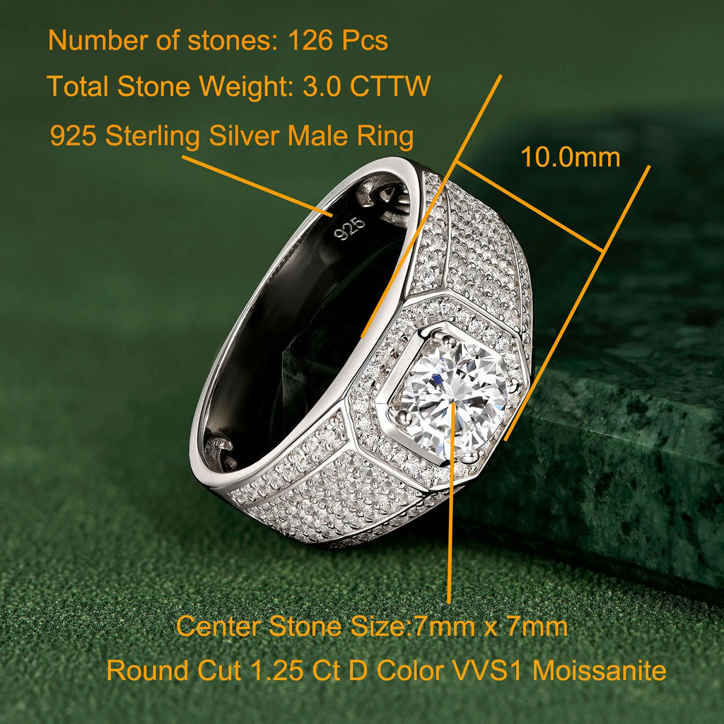 Newshe 925 Sterling Silver Original Wedding Rings for Men 7x7mm Round Moissanite Ring Luxury Jewelry Pass Diamond Test