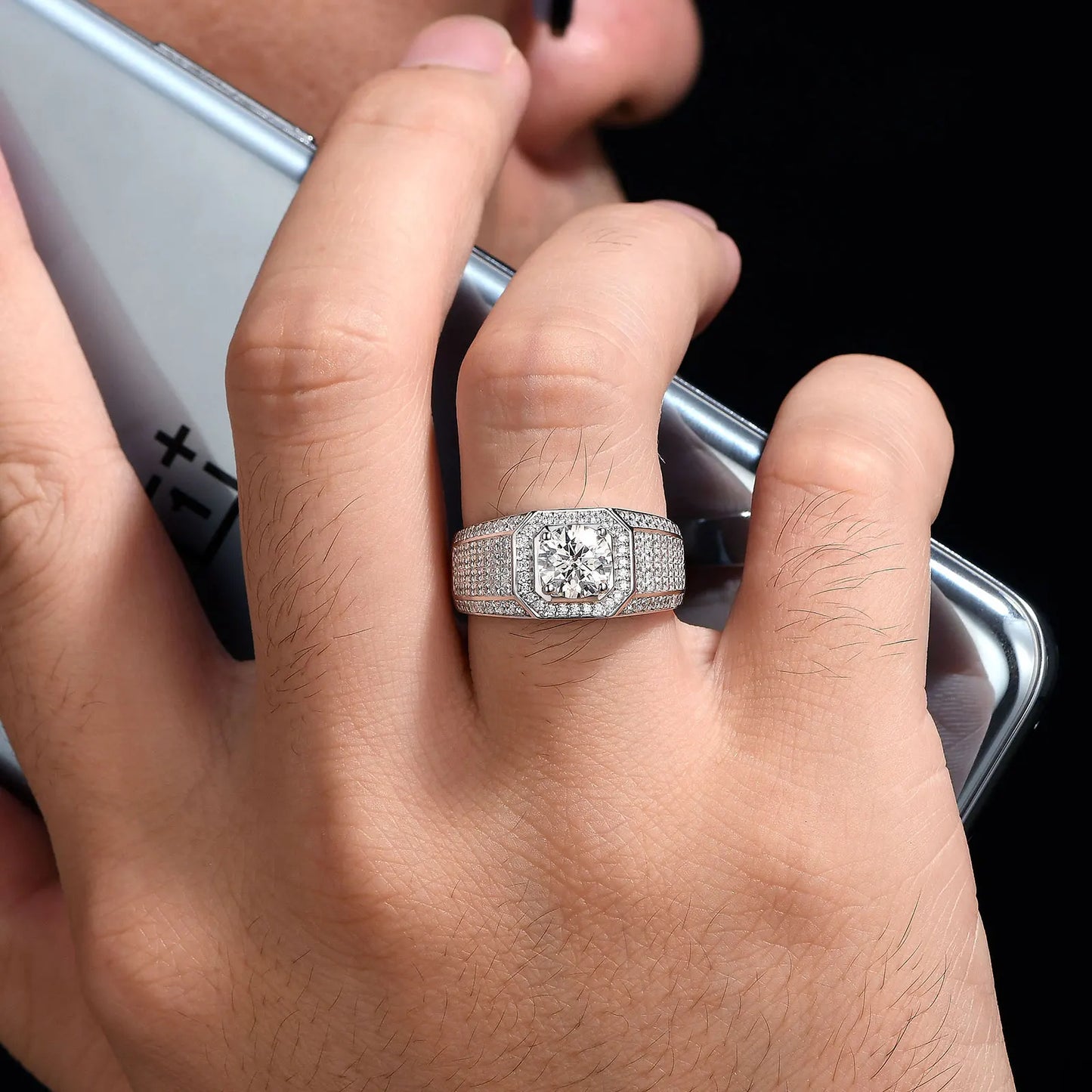 Newshe 925 Sterling Silver Original Wedding Rings for Men 7x7mm Round Moissanite Ring Luxury Jewelry Pass Diamond Test