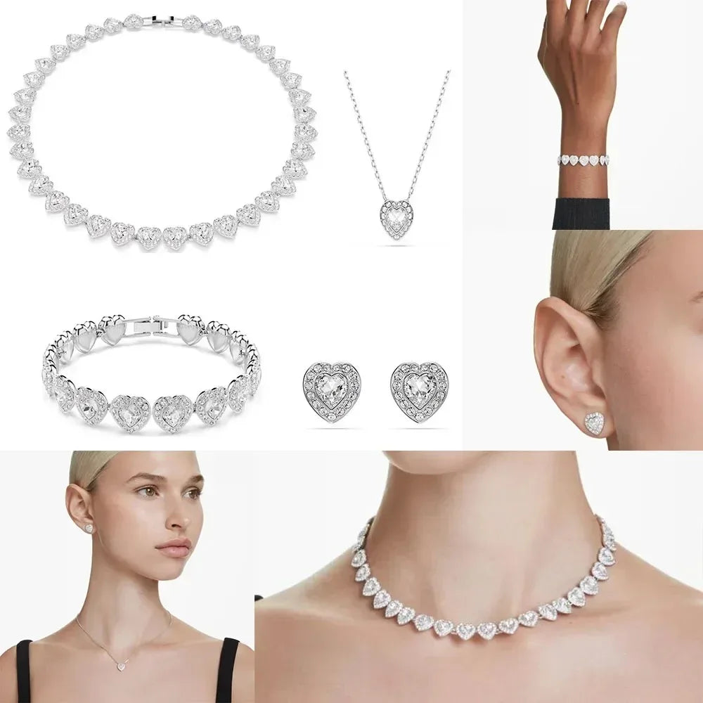 Hot Sale Good Brand Silver Color Tennis Heart-shaped sw Necklace Women's Romantic Luxury Jewelry Gifts Set