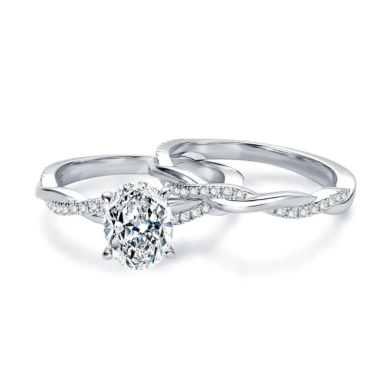 2CT Oval Cut Moissanite Engagement Ring Set Anniversary Gift Wedding Ring Jewelry for Women with Certified S925 Sterling Silver
