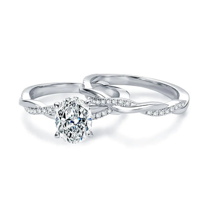 2CT Oval Cut Moissanite Engagement Ring Set Anniversary Gift Wedding Ring Jewelry for Women with Certified S925 Sterling Silver